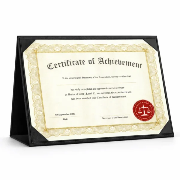 black landscape certificate stand