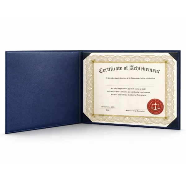 blue landscape certificate folder