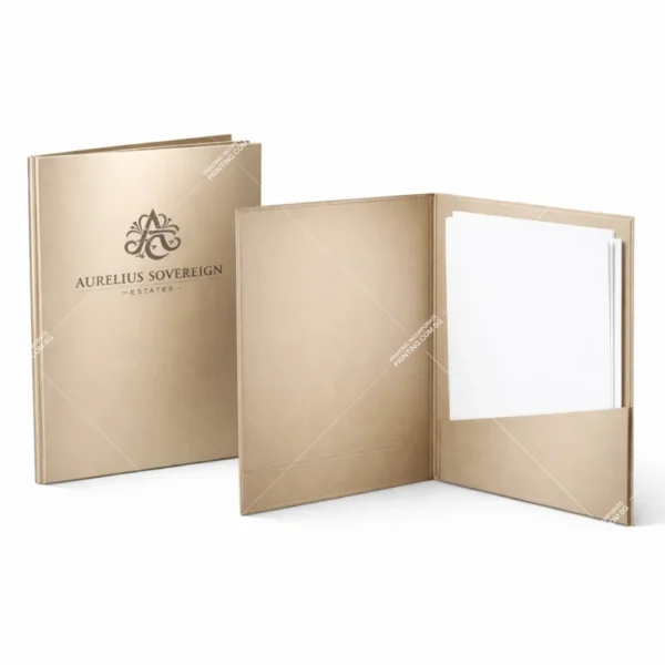 Champagne gold matte executive corporate folder printing Singapore with premium pocket