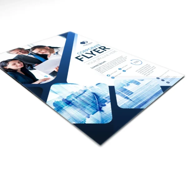Campaign style flyer printing shown in single angled display