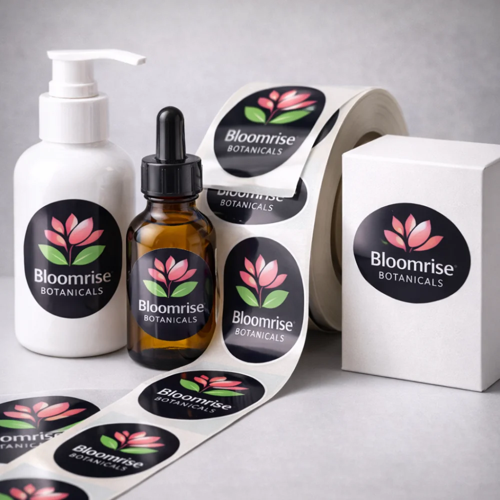 gloss finish roll stickers retail product branding use