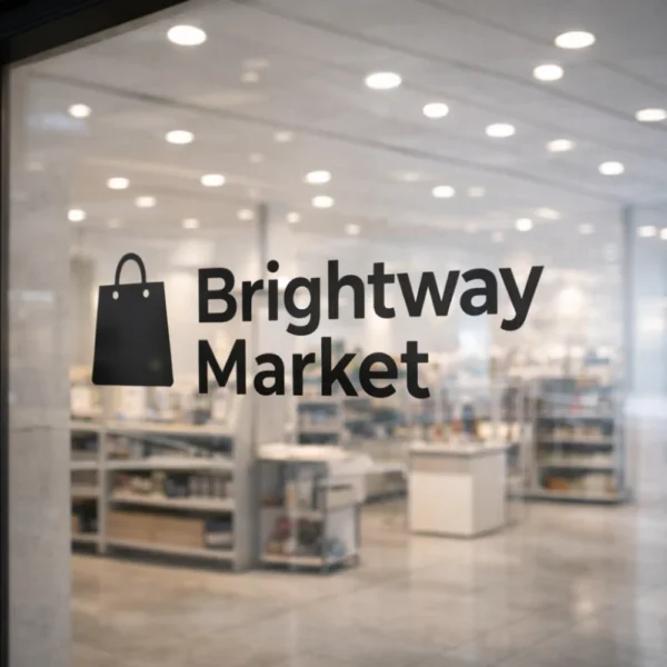 vinyl cut out stickers brightway market storefront window display