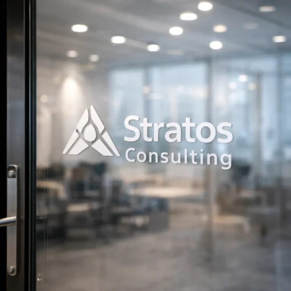 vinyl cut out stickers stratos consulting office door logo