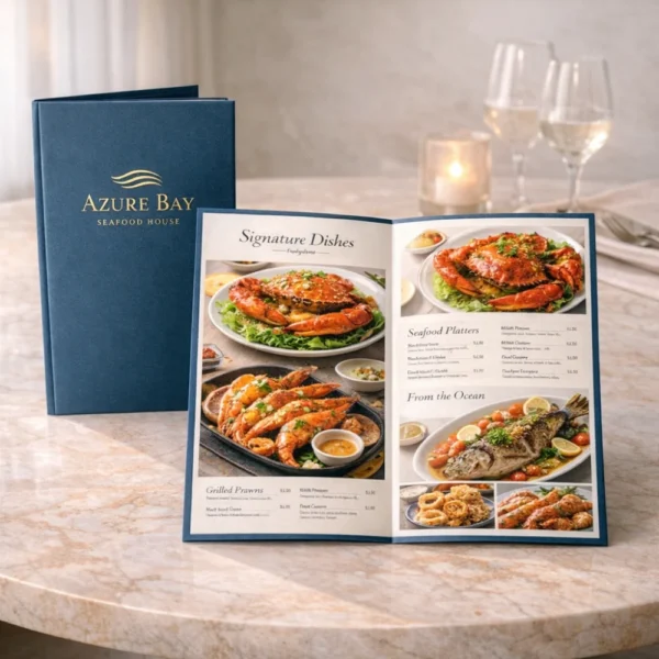 bi fold seafood restaurant menu printing singapore