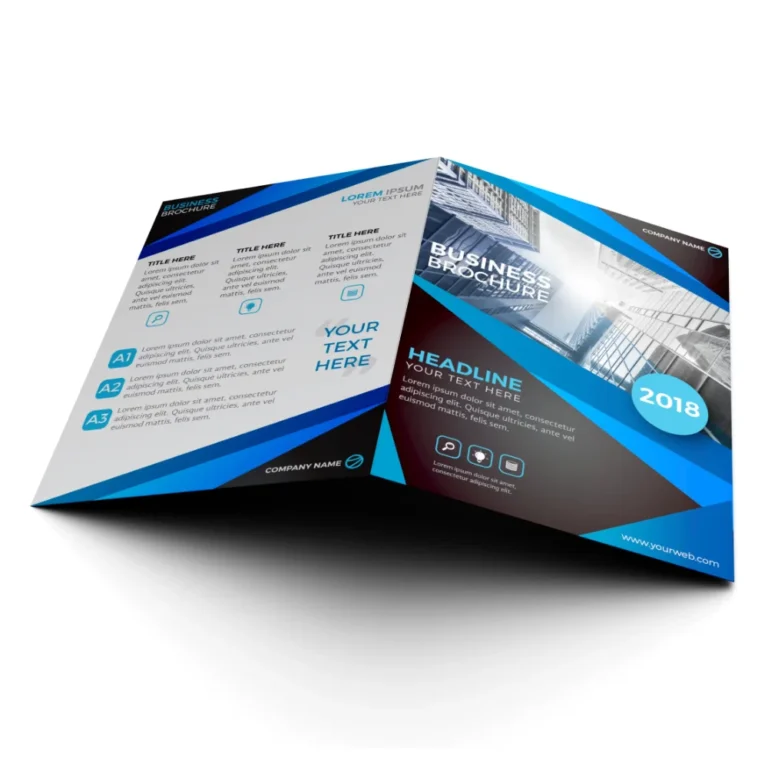 Modern blue business brochures printing Singapore with professional layout and corporate theme