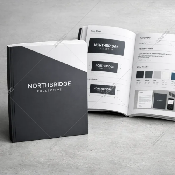 Corporate brand guidelines perfect bound booklet printing Singapore with matte laminated cover