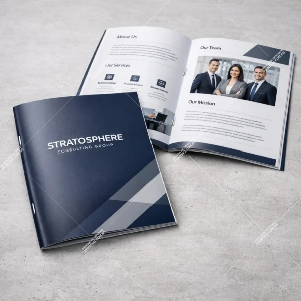 Corporate profile saddle stitched booklet printing Singapore with professional company layout