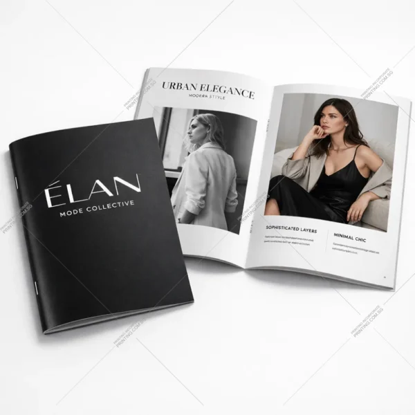 Fashion mini lookbook saddle stitched booklet printing Singapore with premium photo spreads