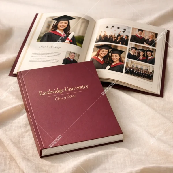 Graduation commemorative perfect bound booklet printing Singapore with gold foil cover
