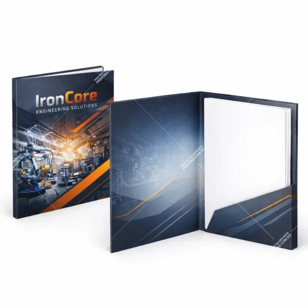 Industrial manufacturing corporate folder printing Singapore with engineering themed cover