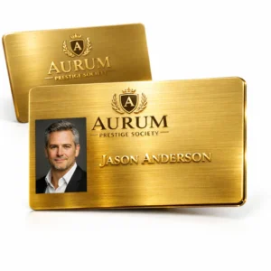 Luxury gold metal membership card printing Singapore with brushed finish and personalized name engraving