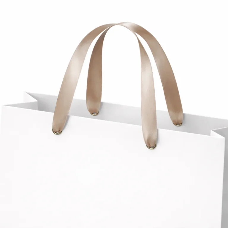 paper bags ribbon handle close up view