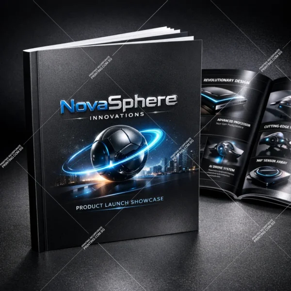 Product launch showcase perfect bound booklet printing Singapore with glossy finish
