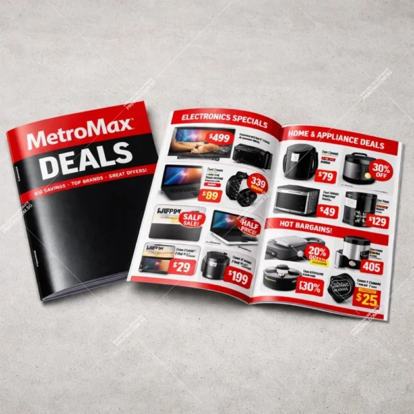 Retail sales mini catalogue saddle stitched booklet printing Singapore with promotional product layout