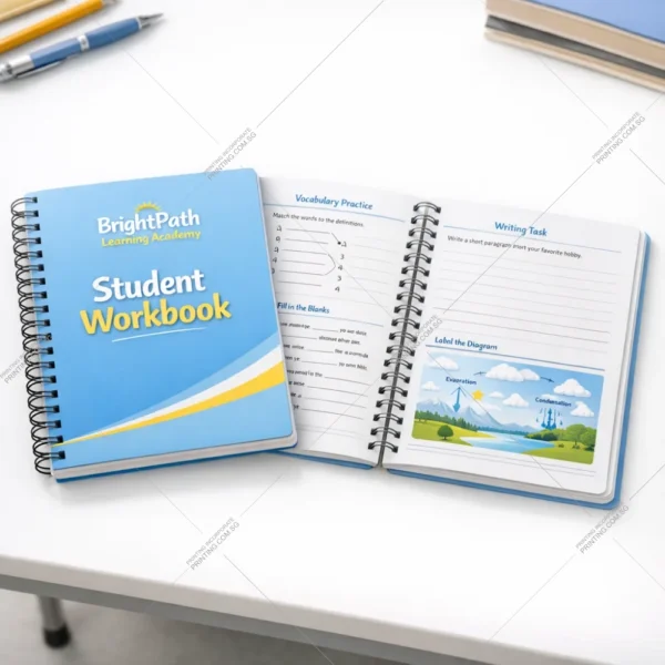 Student workbook wire o booklet printing Singapore with educational exercises and spiral binding