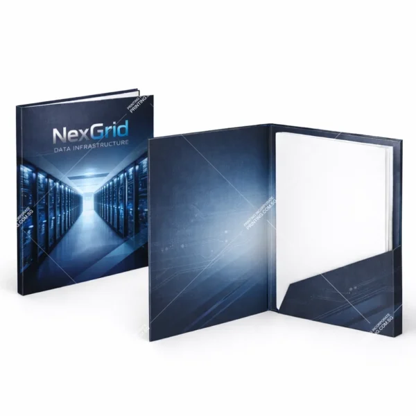 Technology data center corporate folder printing Singapore with modern tech design