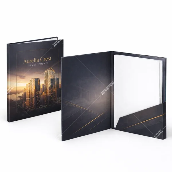 Ultra luxury developer presentation folder printing Singapore with premium finishing and pocket