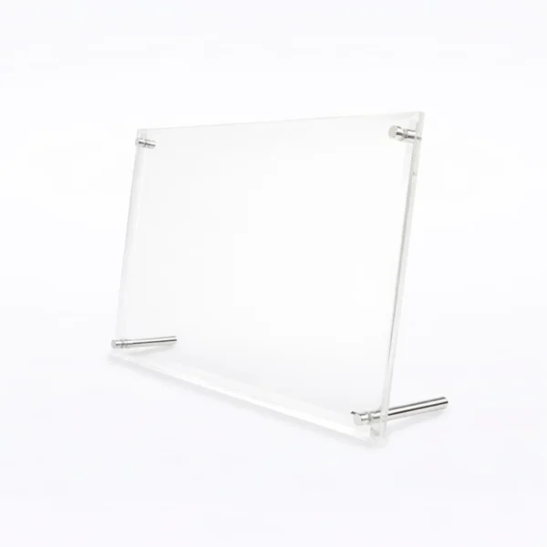 Clear acrylic certificate frame Singapore landscape side view with metal mounting rods