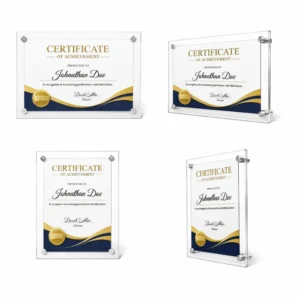 Acrylic certificate frames Singapore display for awards and recognition documents