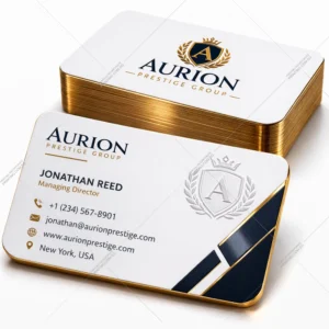 Luxury foil edge business cards with thick paper and gold metallic edges
