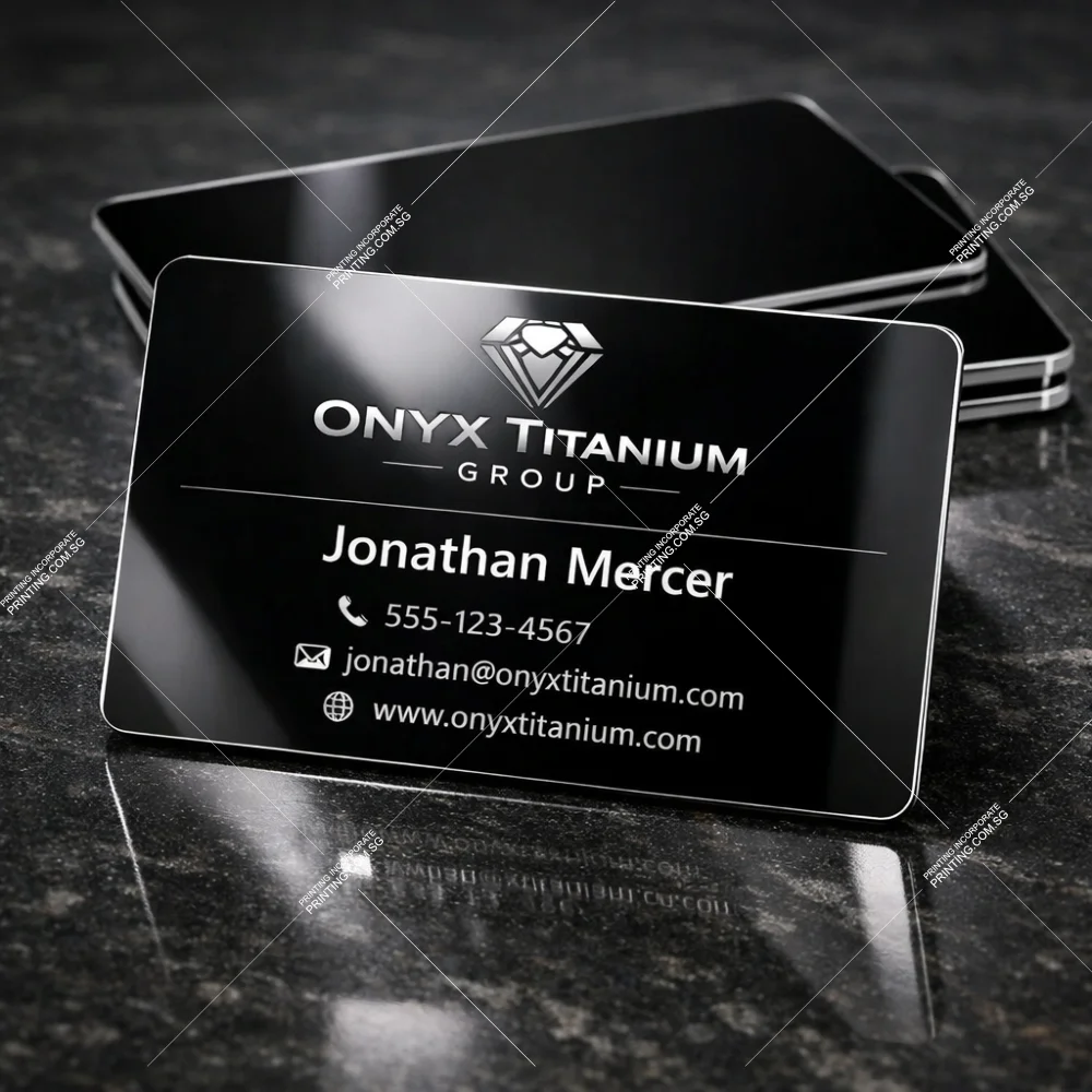 Gloss black mirror metal business cards with reflective luxury finish