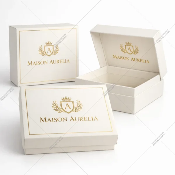 Luxury packaging box printing Singapore with emboss logo and gold hot foil stamping