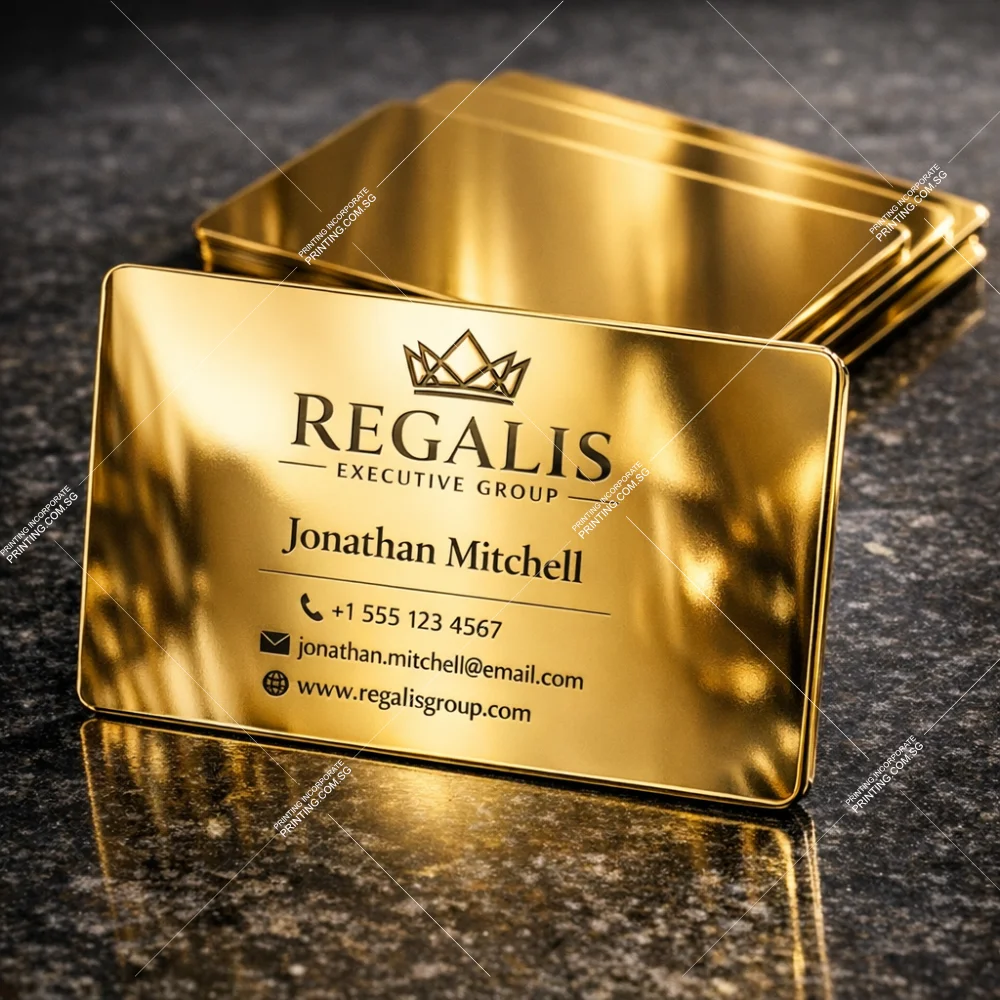 Mirror gold metal business cards with luxury reflective surface