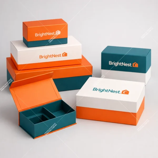 Modern retail packaging box printing Singapore with colour block design