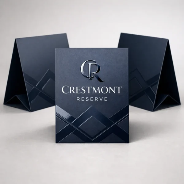 spot UV table tent card printing Singapore with premium glossy pattern finish