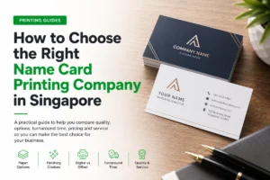 Professional business cards on a desk illustrating how to choose the right name card printing company in Singapore.